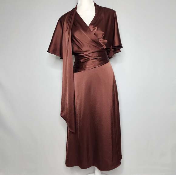Alex Marie Dresses & Skirts - Alex Marie Giselle Brown Satin Drape Neck Retro Dress Women's Size 2 NWT